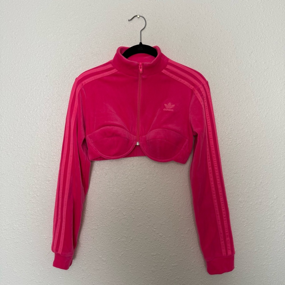 JEREMY SCOTT x ADIDAS Cropped Velour Track Jacket Bra Top Women’s Size Small - Picture 7 of 13